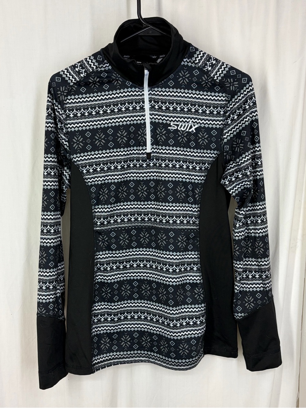 SWIX S Nordic Black White Gray 1/4 Zip Outdoor Ski Dri Fit Base Layer Top Womens